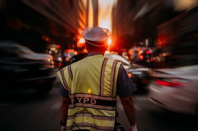 Traffic cop during Manhattanhenge